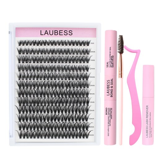 Lash Extension Kit 40D Lash Clusters Kit Lash Bond and Seal Waterproof Individual Lashes Kit DIY Eyelash Extension Kit Lash Remover Tweezers Brush DIY Lash Extension Kit (Set 40D-0.07D-9-16Mix)