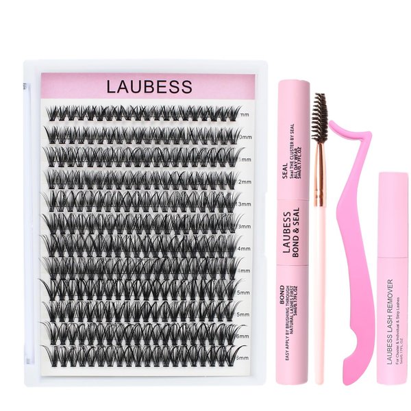 Lash Extension Kit 40D Lash Clusters Kit Lash Bond and Seal Waterproof Individual Lashes Kit DIY Eyelash Extension Kit Lash Remover Tweezers Brush DIY Lash Extension Kit (Set 40D-0.07D-9-16Mix)
