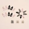French Tip Press on Nails Almond Medium Fake Nails with Gold Line Shine Design Full Cover Reusable Black Artificial Acrylic Coffin False Nails Set Women Glue on Nails Stick on Nails for Nail Art