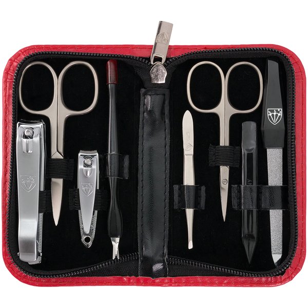 3 Swords Germany - brand quality 8 piece manicure pedicure grooming kit set for professional finger & toe nail care scissors clipper fashion leather case in gift box, Made in Solingen Germany (03911)