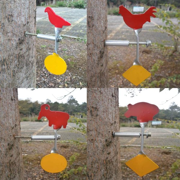 Air Gun Spinner Target 4 Pcs Set Tree Standing Shooting Targets Goat, Rooster, Piegon, Boar Four in One