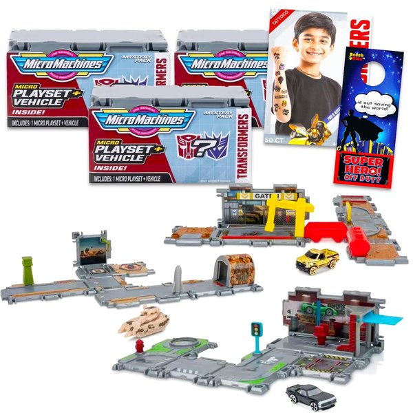 Transformers Blind Box Micro Machines Set - Bundle with 3 Transformers Mystery Playsets Plus Tattoos, More | Transformers Toy Vehicle Party Favors