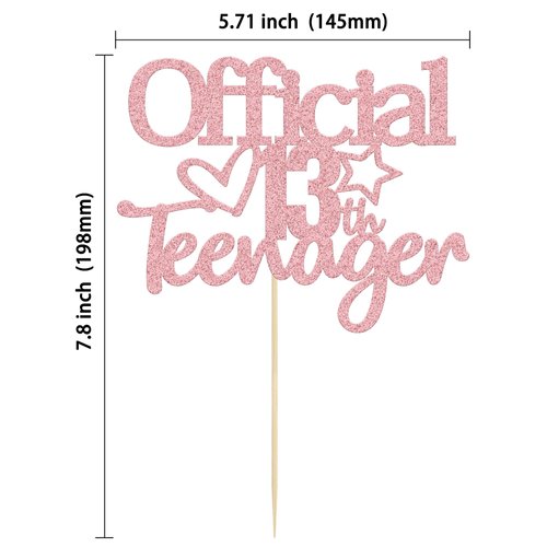 Gyufise 1 Pack Pink Glitter Official Teenager 13 Cake Topper Boys Girls Happy 13th Birthday Cake Decoration Teenager Birthday Party Supplies Cheers to 13 Years Party Supplies