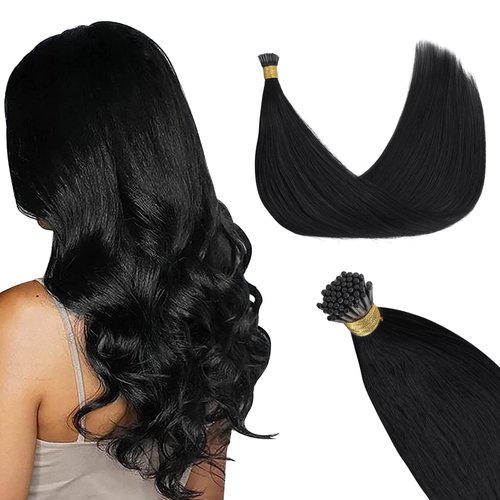 GOO GOO I Tip Hair Extensions Real Human Hair, 24inch 50g 50S, Cold Fusion I Tip Hair Extensions, Invisible Remy Hair Extensions, #1 Jet black