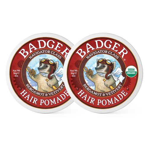 Badger - Hair Pomade, Certified Organic, Medium Hold Hair Pomade with Great Shine, Essential Oils, Mens Hair Pomade, 2oz (2 Pack)