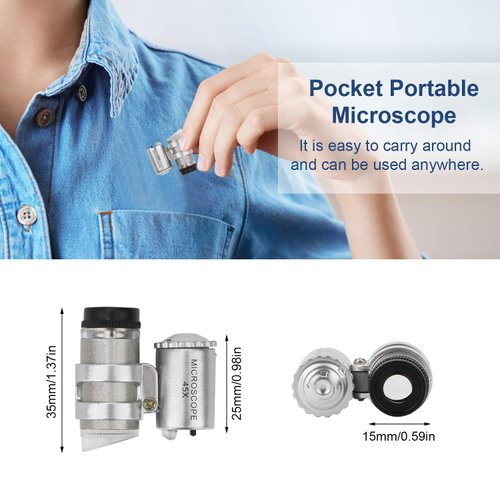 45X Mini Pocket Microscope Portable Magnifying Glass with 2 LED Lights for Jewelry Antiques