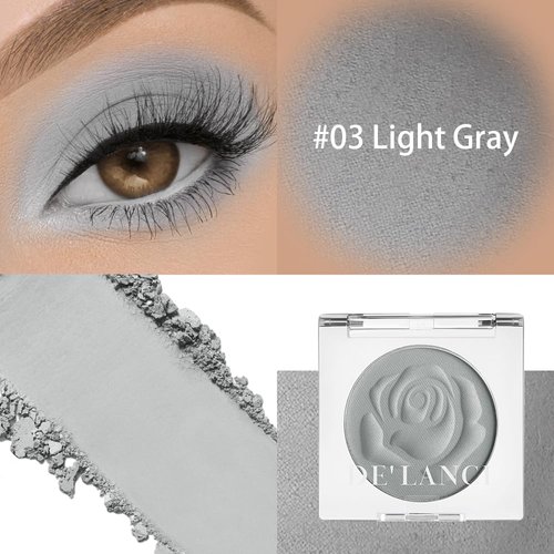 DE'LANCI Matte Grey Eyeshadow Single, Matte Gray Eyeshadow Palette For Cool Tone, Longwear Natural Punk Goth Grey Eye Shadow Makeup, Blendable Blue Grey Smoky Eye Makeup for Women Day & Night, #03