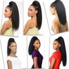 Kinky Straight Ponytail Human Hair with Wrap Around Magic Tape, Brazilian Hair Clip in Extensions Wavy Yaki Pony Tail Color Natrual Black (14", 1B, Kinky Straight, Wrap Around)