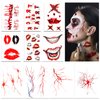 40 Sheets Halloween Stitch Tattoos, Prank Makeup Temporary Tattoos, Red Bleeding Lips Scary Clown Horror Mouth Tattoo Vampire Makeup for Kids Girls Adult Women Face Body Halloween Decorations