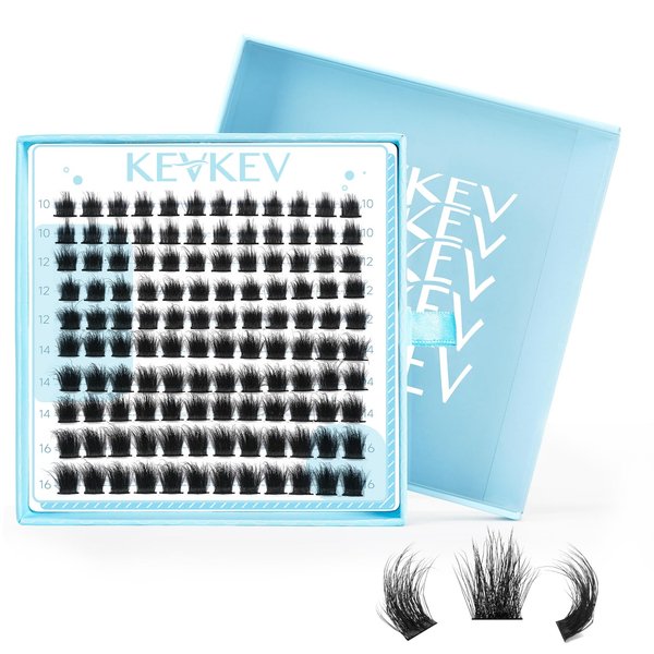 KevKev Lash Clusters 3D Fluffy Cluster Lashes 120 Pcs DIY Lash Extensions Mixed C/D Eyelash Clusters Individual Lashes Cluster Thin Band & Soft Resuable Lashes(Iris,10-16mix)