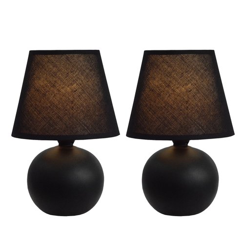 Simple Designs LT2008-BLK-2PK Mini Ceramic Globe Table Lamp 2 Pack Set with Matching Fabric Shade, Black