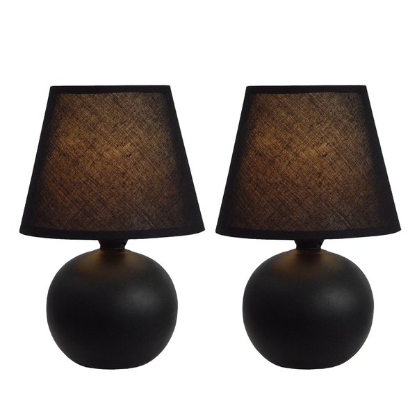 Simple Designs LT2008-BLK-2PK Mini Ceramic Globe Table Lamp 2 Pack Set with Matching Fabric Shade, Black
