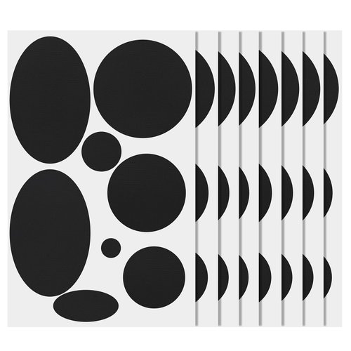 8 Sheets/64pcs Puffer Down Jacket Repair Patch, Black Self Adhesive Nylon Repair Patch Tape Washable Fabric Outerwear Repair Tape for Coats Down Jackets Tents Sleeping Bags (Round, Oval)