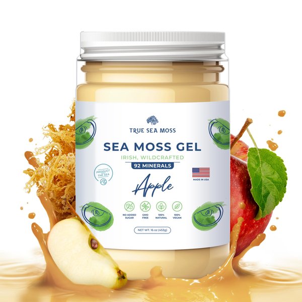 TrueSeaMoss Wildcrafted Irish Sea Moss Gel – Nutritious Raw Seamoss Rich in Minerals, Proteins & Vitamins – Antioxidant Health Supplement, Vegan-Friendly Made in USA (Apple, Pack of 1)