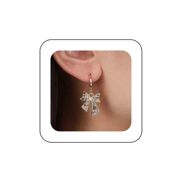 Sttiafay Vintage Crystal Bow Drop Earrings Gold Rhinestone Stud Earrings Pearl Bow Hoop Earrings Sparkly Cz Bow Earrings Jewelry for Women and Girls