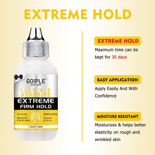 Goiple Wig Glue Lace Glue for Lace Front Lace Wigs, Waterproof Lace Front Wig Glue for Wigs, Strong Hold Transparent Lace Adhesive for Hair Replacement Invisible Hair Bonding Wig Adhesive(1.28 fl oz)