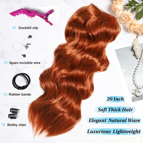 SilkStrands Halo Hair Extensions 20 Inch Invisible Wire Hair Extensions with 4 Secure Clips Copper Red Hair Extensions Adjustable Long Wavy Hair Extensions for Women Upgrade Secret Hairpiece for Women