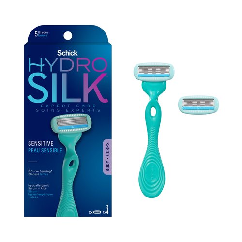 Schick Hydro Silk Sensitive Women's Razor | 5-Blade Razors for Women Sensitive Skin | Womens Razors Sensitive Skin | 1 Handle & 2 Razor Blade Refills