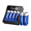 Doublepow AA Rechargeable Lithium Battery with LCD Battery Charger,3400mWh High Capacity Double A Li-ion Batteries with 4 Bay Battery Charger,8 Pack of 1.5V AA Lithium Battery