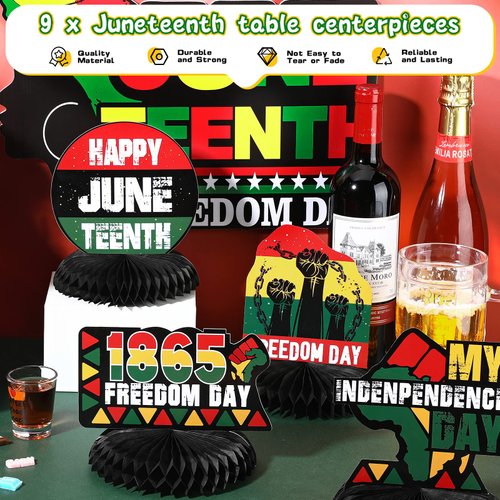 9 Pack Happy Juneteenth Table Centerpiece Set June 19th Independence Day Freedom Day Party Decorations Fiesta Themed Party Supplies Patriotic Honeycomb Centerpieces for Juneteenth Party Decor Favors