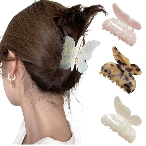 Chohare 3PCS Acrylic Claw Butterfly Tortoiseshell Hair Clip Leopard Print Hair Clip Thick Fine Hair Girl Cute Hair Clip Celluloid French Design Ladies (B)