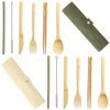 Set of 2, Bamboo Utensils Cutlery, DaKuan Reusable Cutlery Travel Set, Bamboo Spoon, Fork, Knife, Brush, Chopsticks and Straw, Eco-Friendly Portable Utensils With Case