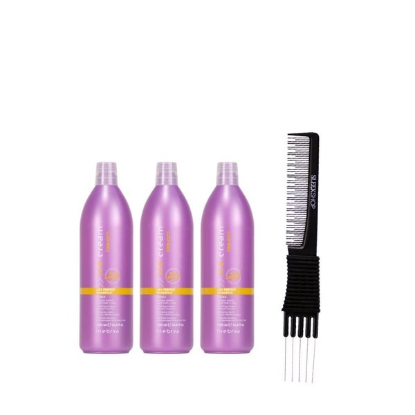Inebrya Ice Cream Liss-Pro Shampoo (33.8 oz) with Teasing Comb Pack of 3