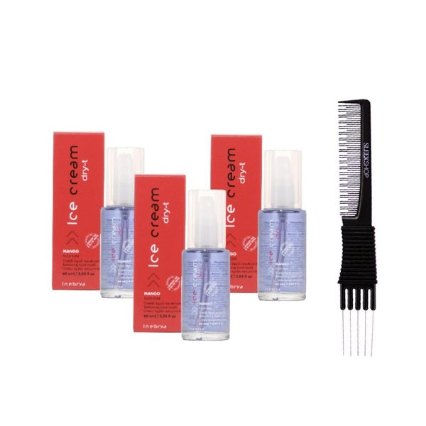 Inebrya Ice Cream Dry-T Mango Fluid Star (2.02 oz) with Teasing Comb Pack of 3