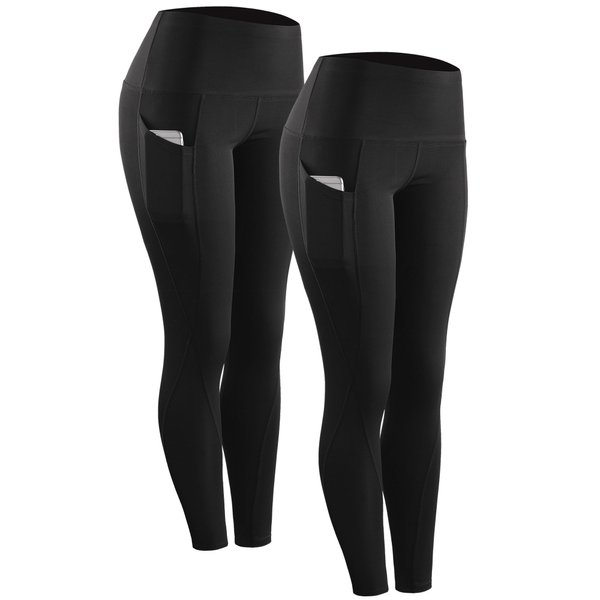 NELEUS 2 Pack Tummy Control High Waist Running Workout Leggings,9017,Black,2XL,EU 3XL