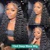 Ferzzon 28 Inch Deep Wave Lace Front Wigs Human Hair 150% Density Pre Plucked HD Lace Frontal Wig Deep Wave Deep Wave Hd Lace Frontal Wigs for Black Women 13x4 HD Lace Front Wigs Natural Color