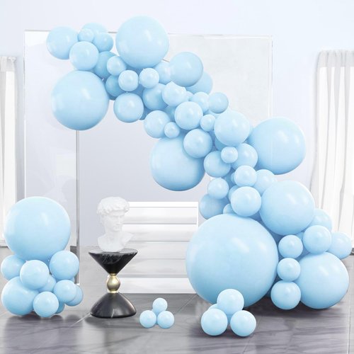PartyWoo Pastel Blue Balloons, 127 pcs Pale Blue Balloons Different Sizes Pack of 36 Inch 18 Inch 12 Inch 10 Inch 5 Inch Baby Blue Balloons for Balloon Garland or Arch as Party Decorations, Blue-Q13