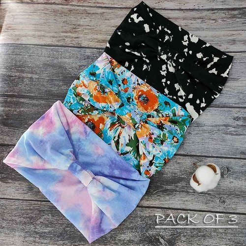 VFlowee Women Boho Headbands Wide Bandeau Knot Turban Boho Print Headband Bandana Elastic Non-slip Head Wrap Stylish Workout Hair bands (b)