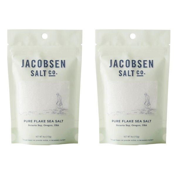 Jacobsen Salt Co. Pure Flake Sea Salt – Kosher Salt, Coarse, Non-Iodized Made in USA, Non-GMO, Steak Seasoning, Gourmet, Real Salt Flakes – 4oz (2-Pack)