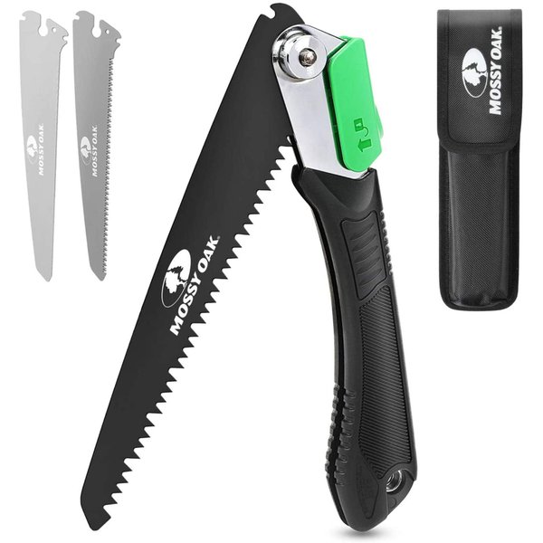 MOSSY OAK 3 in 1 Folding Saw, Pruning Hand Saw with Wood, Metal and PVC Blade, Camping Saw for Backpacking, Hunting and Bushcraft, Pouch Included