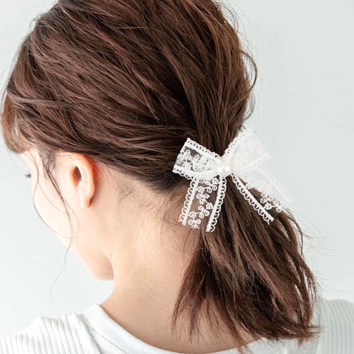 PLwelth Lace Bow Hair Clips Bow Hair Scrunchies for Women Girls Toddlers Cute Pearl Bow Hair Pins Non Slip Hair Barrettes for Long Short Thin Thick Hair Beige Wedding Party Accessories for Bridal
