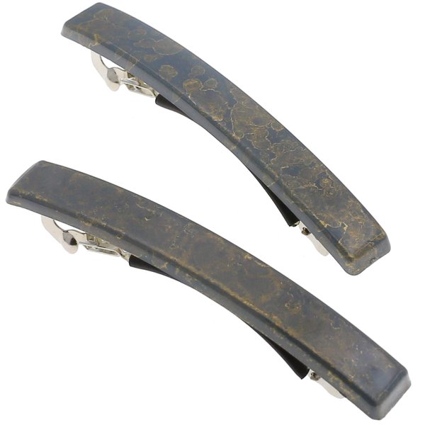 Camila Paris CP3076 French Hair Barrette Clip for Girls, Set of 2 Grey Rubberized Metal Clasp Strong Hold Grip Hair Clips for Women, No Slip Durable Styling Girls Hair Accessories, Made in France
