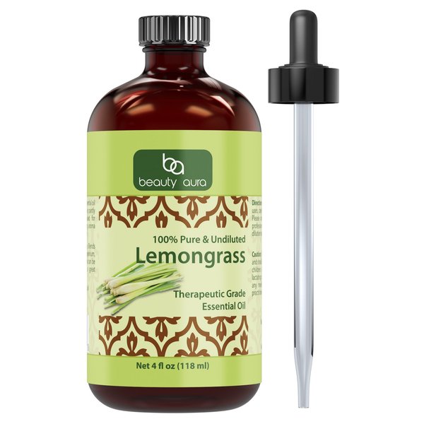 Beauty Aura Lemongrass Essential Oil | 4 Oz (118 ML) | 100% Pure & Undiluted