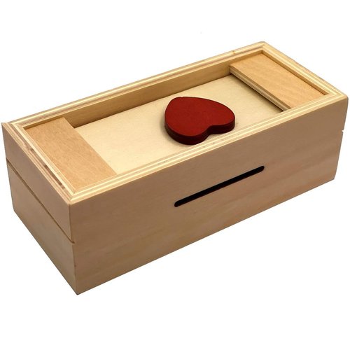 Puzzle Box Enigma Heart Secret - Money and Gift Card Holder in a Wooden Magic Trick Lock with Hidden Compartment Piggy Bank Brain Teaser Game