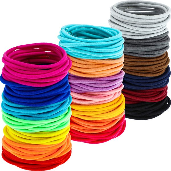 TecUnite 200 Pieces No-metal Hair Elastics Bulk Rubber Bands Hair Ties Ponytail Holders Hair Bands for Women Girls (Multicolor,3 mm X 5 cm)