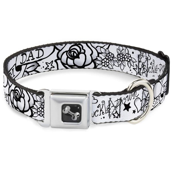 Buckle-Down Seatbelt Buckle Dog Collar - Mom & Dad Black/White - 1" Wide - Fits 9-15" Neck - Small
