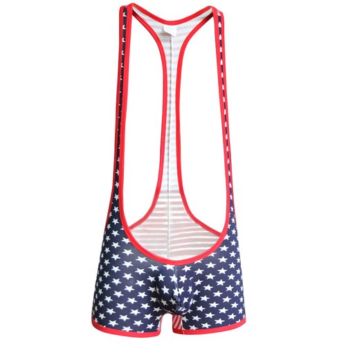sandbank Men American Flag Wrestling Singlet Jockstrap Bodysuit Active Underwear (M,Golden Leopard)