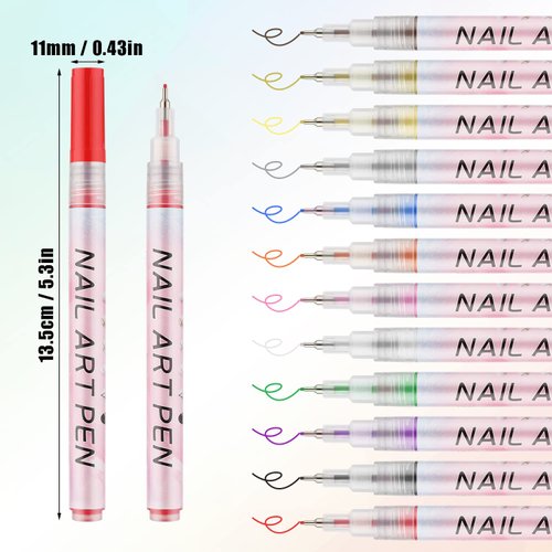 12pcs 3D Nail Art Pens Set, Nail Art Drawing Pen Nail Art Pens Manicure Polish Tools for Painting Nails DIY Nail Art Beauty (12 Colors)