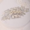 Missgrace Bride Wedding Crystal Pearl Leaf Hair Comb Silver Gold Bridal Hair Pieces Rhinestone Bridal Hair Clip Flower Hair Side Combs Wedding Hair Accessories for Brides Women (Silver)