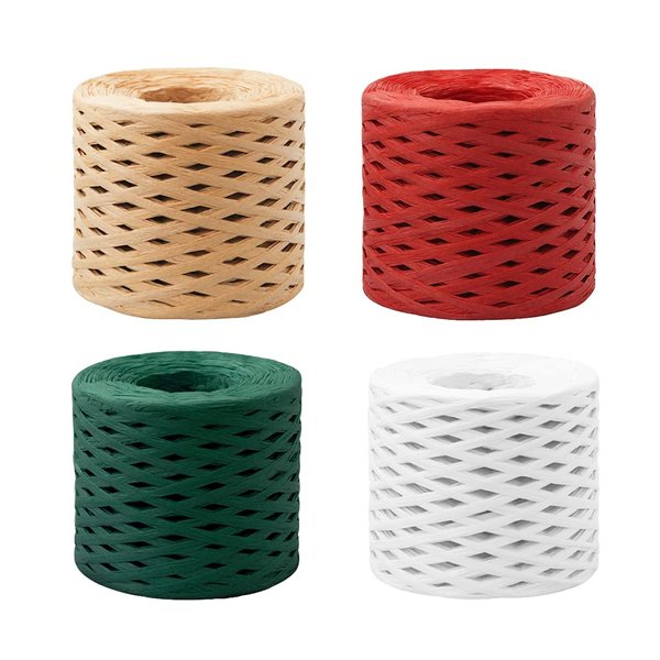 Raffia Ribbon Gift Wrapping 4 Rolls Raffia Ribbon String Kraft Packing Paper Twine for Gifts Packing Decoration(Total 656 Feet)