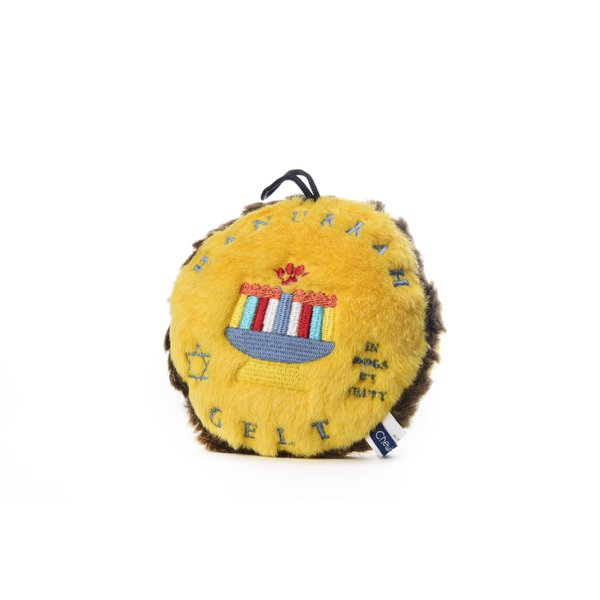 Copa Judaica Chewish Treat 5.5 by 5.5-Inch Hannukkah Gelt Squeaker Plush Dog Toy, Medium, Multicolor