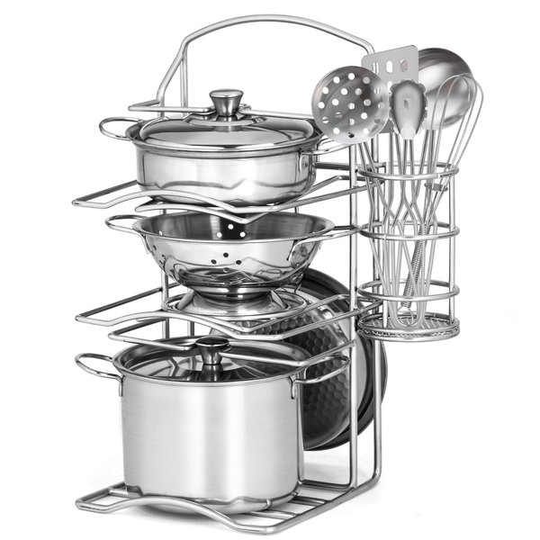 12Pcs Kids Pots and Pans Playset, Pretend Play Kitchen Set Toy Stainless Steel Pots and Pans Cooking Toys Accessories for Kids Toddler Age 3 Years Old