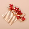 Teyglen Women Dainty Silver Gold Green Rhinestones Bride Wedding Hair Comb Luxurious Hair Accessories Shiny Red Blue Rhinestones Bridal Side Hair Combs for Women Bride Girls (Gold Red)