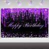 Avezano Purple Happy Birthday Banner for Women Girls Purple and Black Happy Birthday Party Decorations Glitter Diamonds Sweet 16 18th 21th Birthday Party Supplies 70.8 x 43.3 Inch