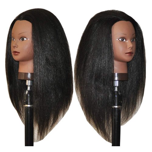 Afro Coarse 100% Real Hair Mannequin Head Hairdresser Training Head Manikin Cosmetology Head (YAKI-K+C))
