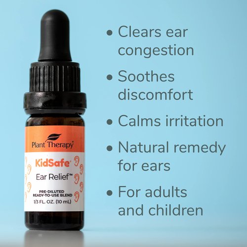 Plant Therapy KidSafe Ear Relief Essential Oil Ear Drops Blend Pre-Diluted 10 mL (1/3 oz) 100% Pure, Children Ear Oil Drops, Natural Eardrops, for Kids and Adults, Therapeutic Grade